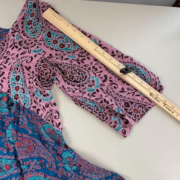 Floreat Anthropologie Top Small Valo Boho Paisley Burnout Bell Sleeve Silk Bld - Picture 8 of 13